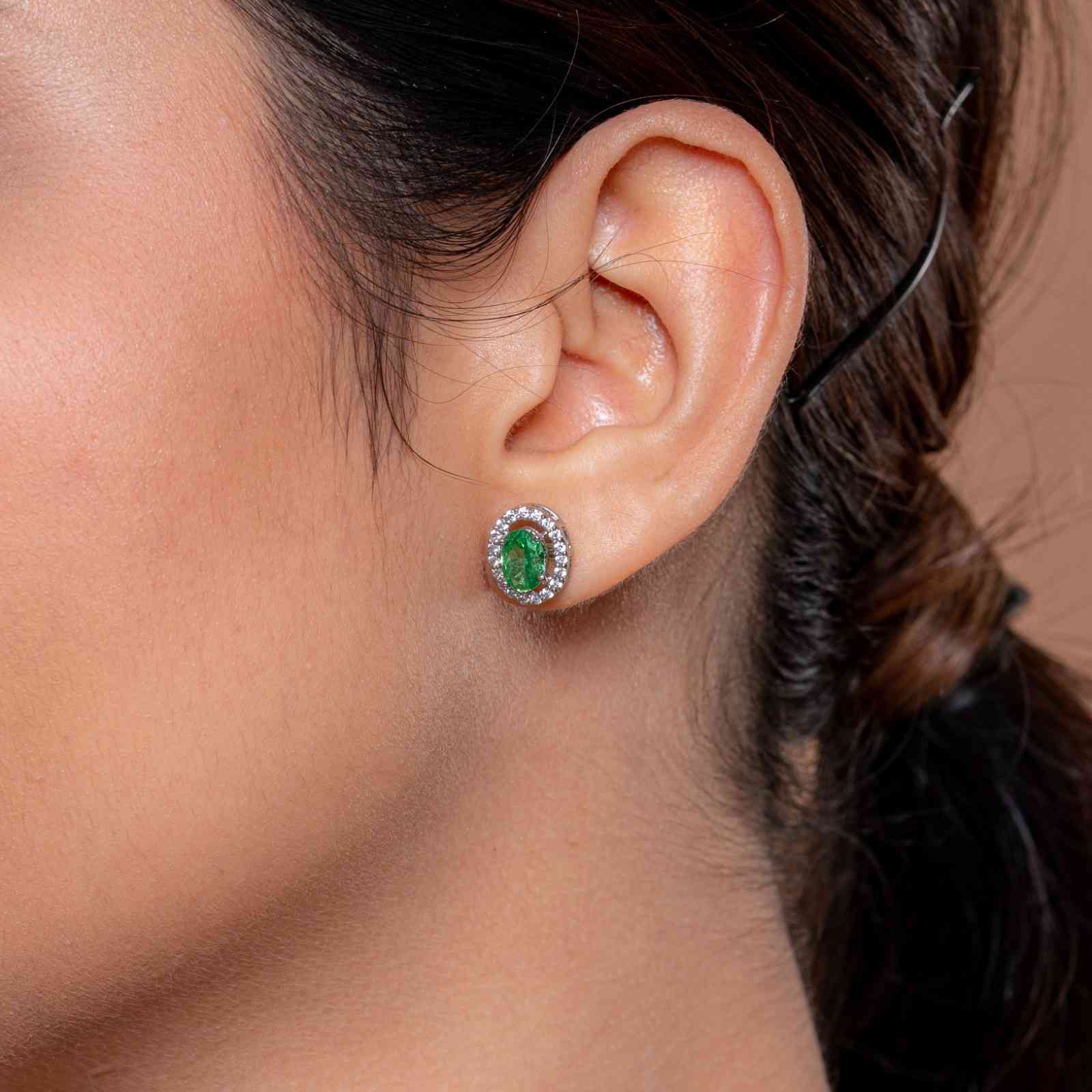 925 Sterling Silver Green Emerald Oval Pendant Set with Earrings