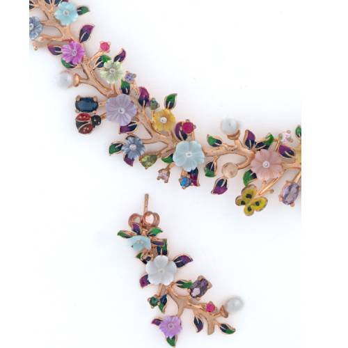 Blooming Harmony 925 Silver Floral Necklace Set