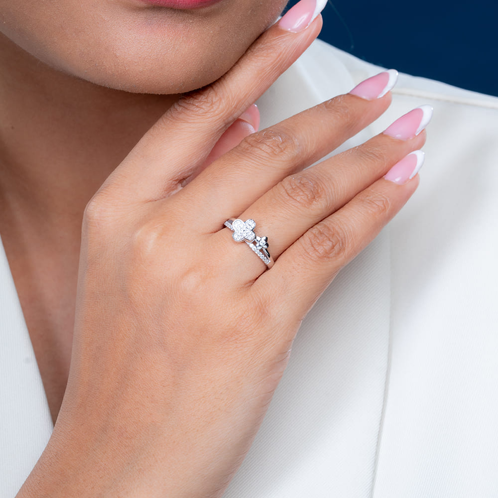 Reegalia Clover Spark Adjustable Ring in 925 Silver