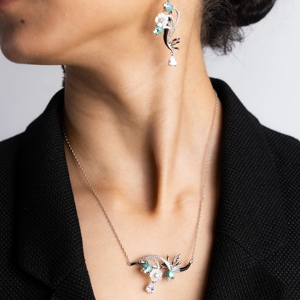 Emerald Bloom Statement Pendent & Earrings Set