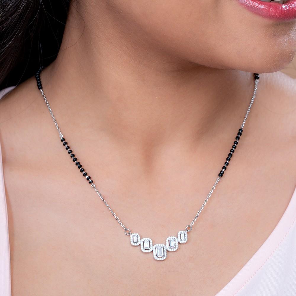 Baguette Sparkle Silver Mangalsutra Set.