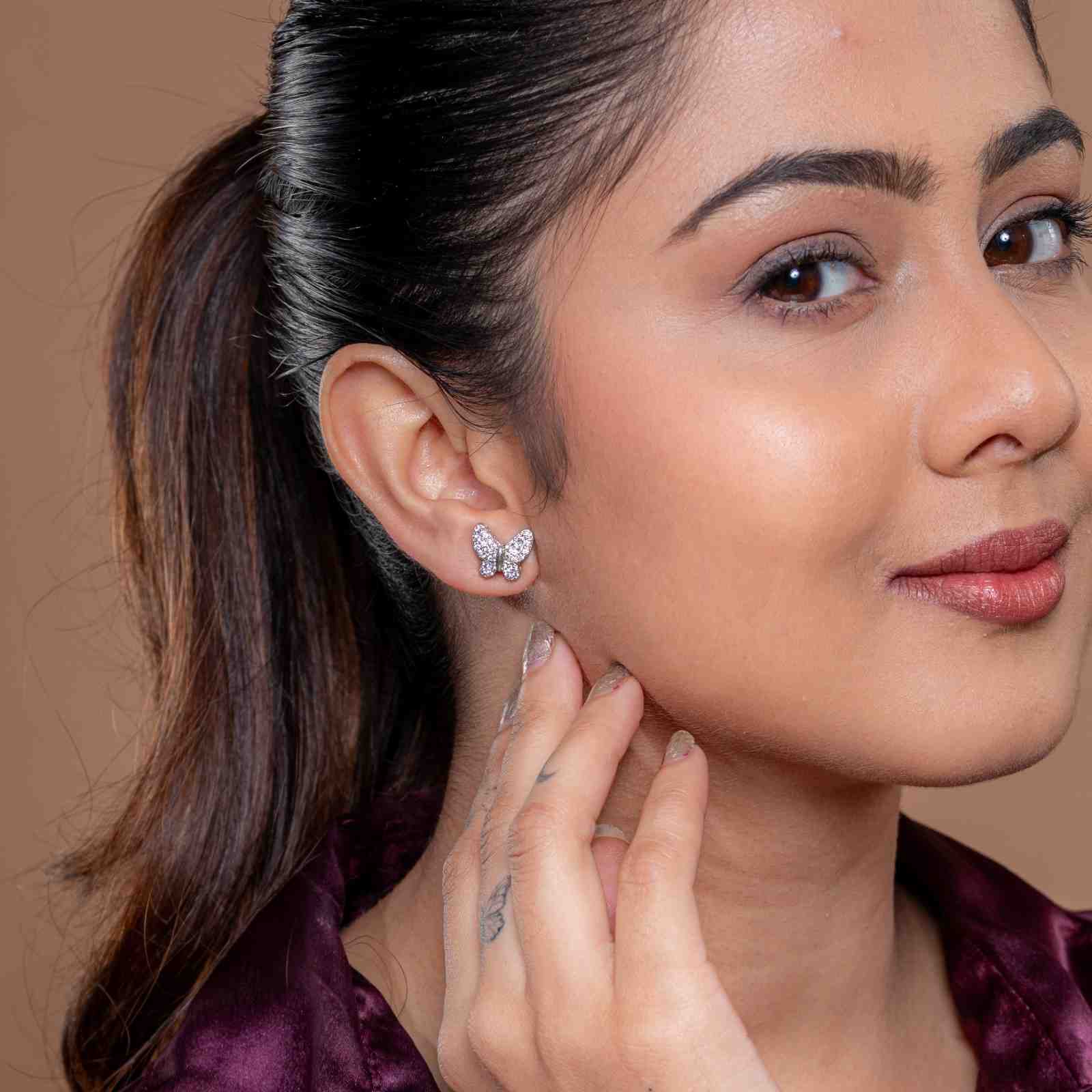 925 Sterling Silver Sparkling Butterfly Stud Earrings