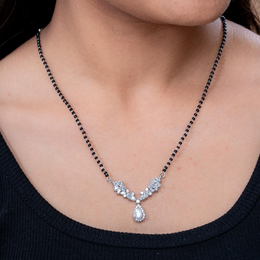 Reegalia Apsara Drop Mangalsutra & Ear Ring Set in 925 Silver.