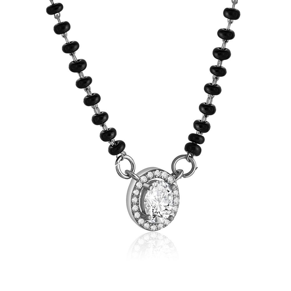 Reegalia Classic Halo Mangalsutra & Stud Earrings Set in 925 Silver.