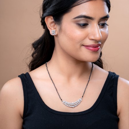 Fern Radiance Mangalsutra & Earrings Set in 925 Silver.