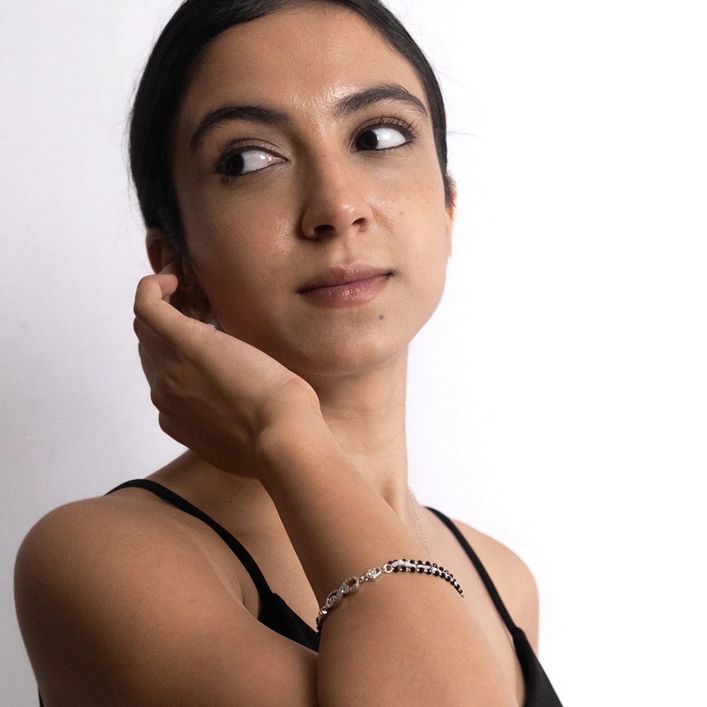 Infinity Design 925 Silver Hand Mangalsutra Bracelet