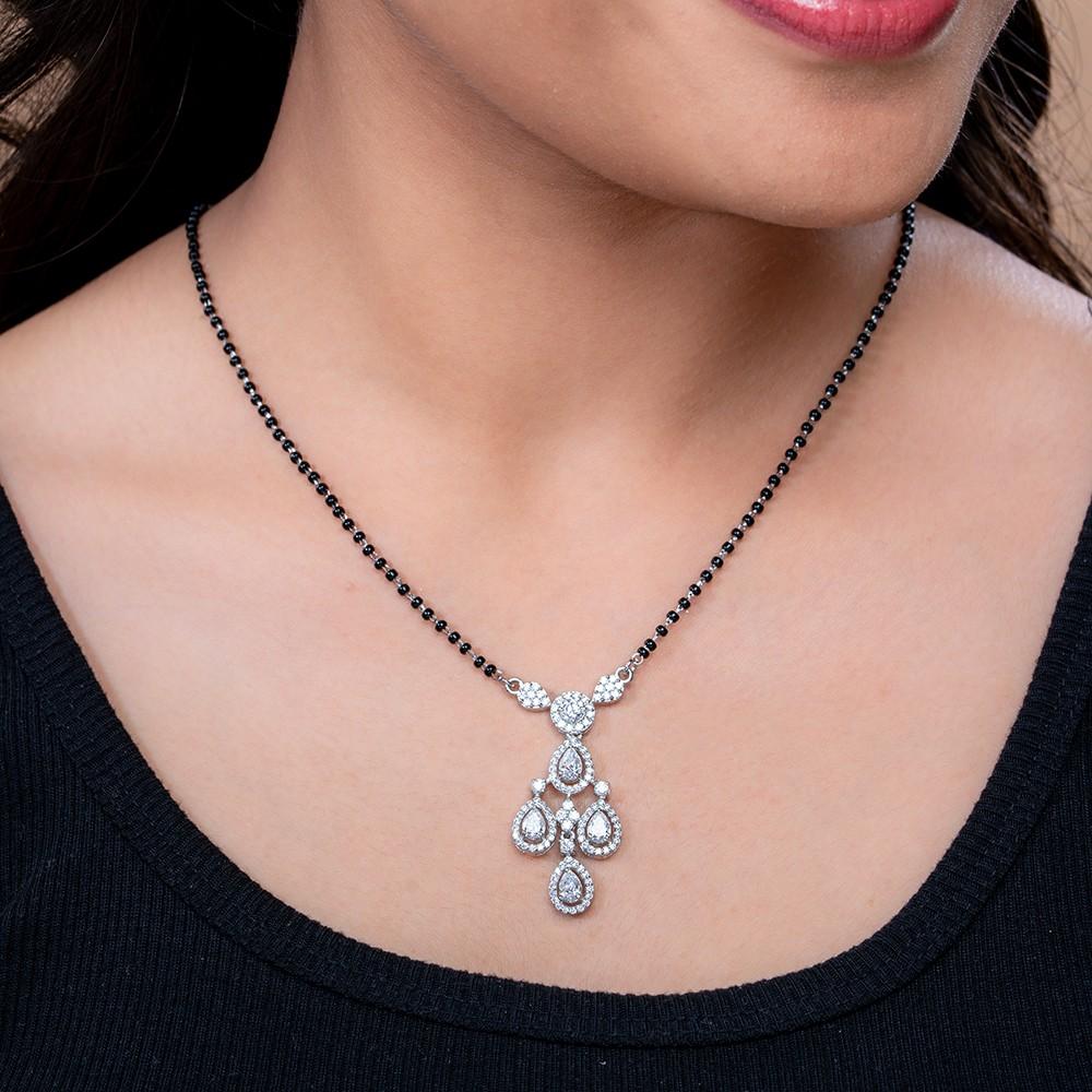 Sparkling Cascade Mangalsutra & Earring Set in 925 Silver.