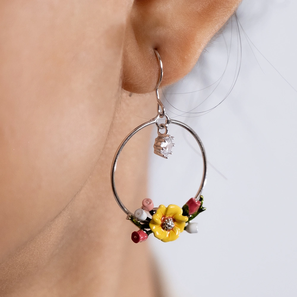 Reegalia BloomJoy 925 Silver Floral Hoop Earrings