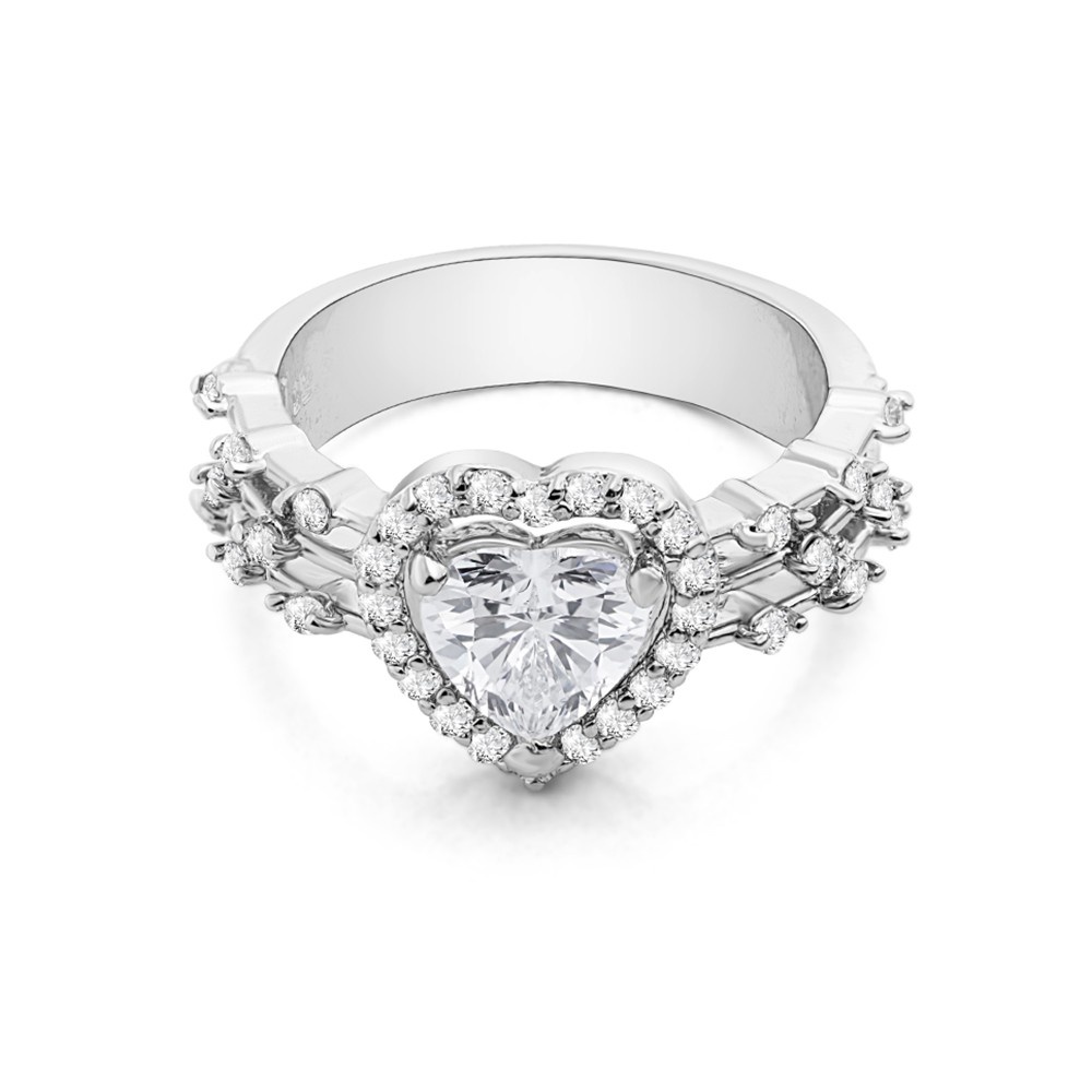 Heart Halo 925 Sterling Silver Engagement Ring
