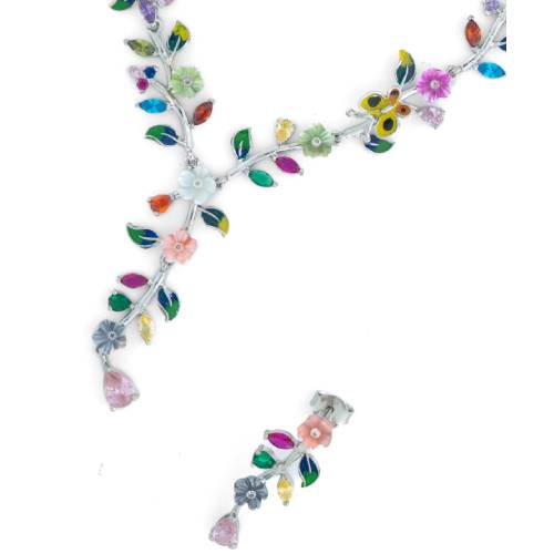 Garden Bloom 925 Silver Necklace & Earrings Set