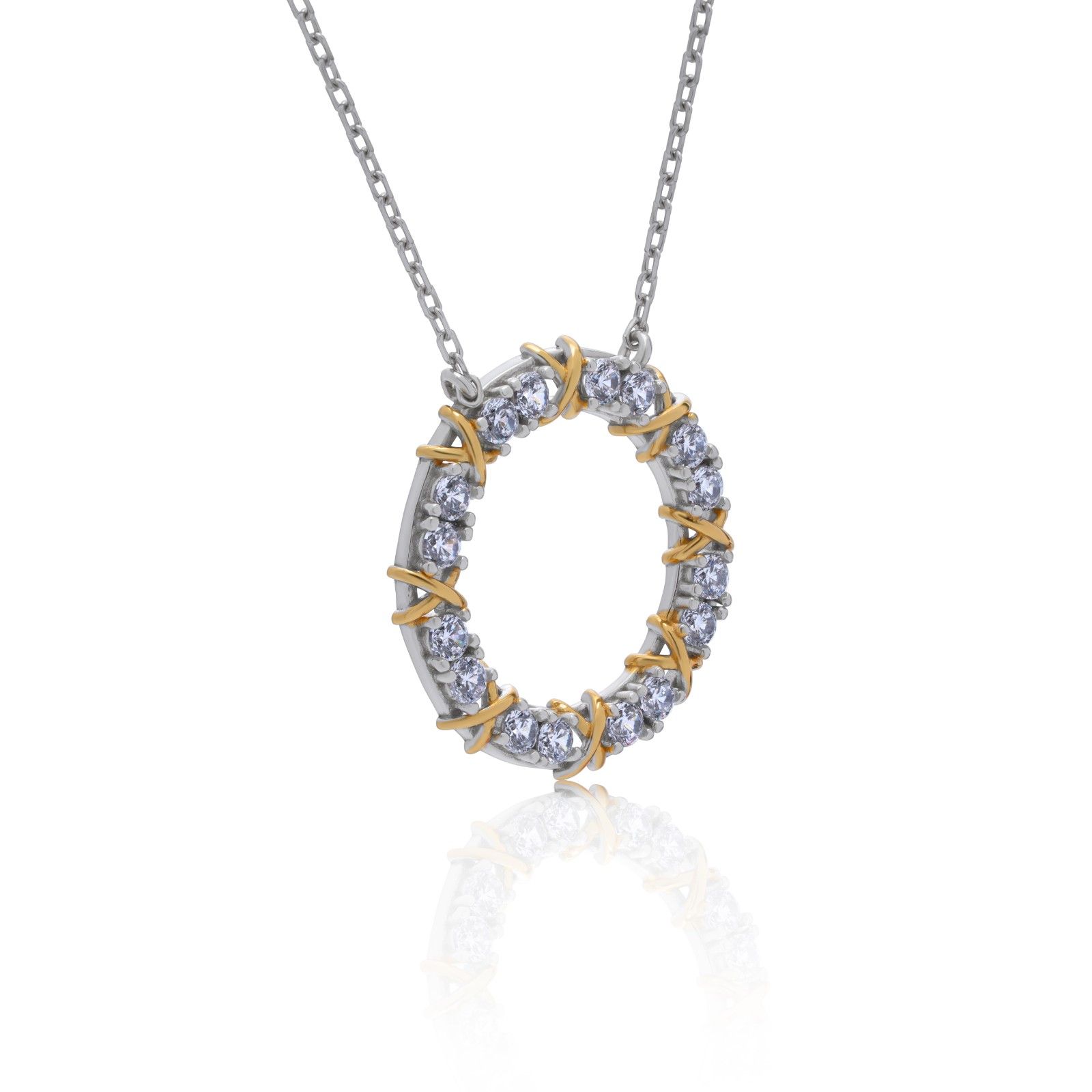 925 Sterling Silver Zircon Circle Pendant Necklace