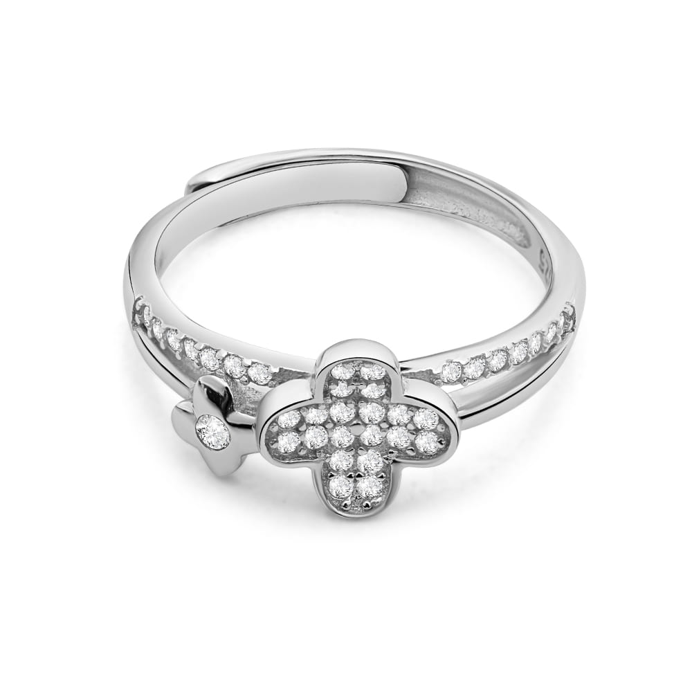 Reegalia Clover Spark Adjustable Ring in 925 Silver