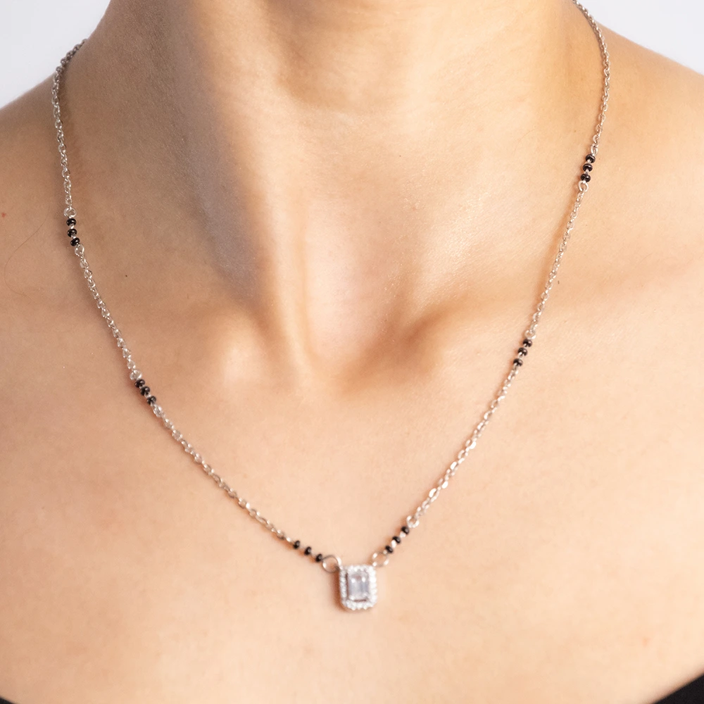 Reegalia Sterling Silver Emerald-Cut Halo Necklace & Earrings Set