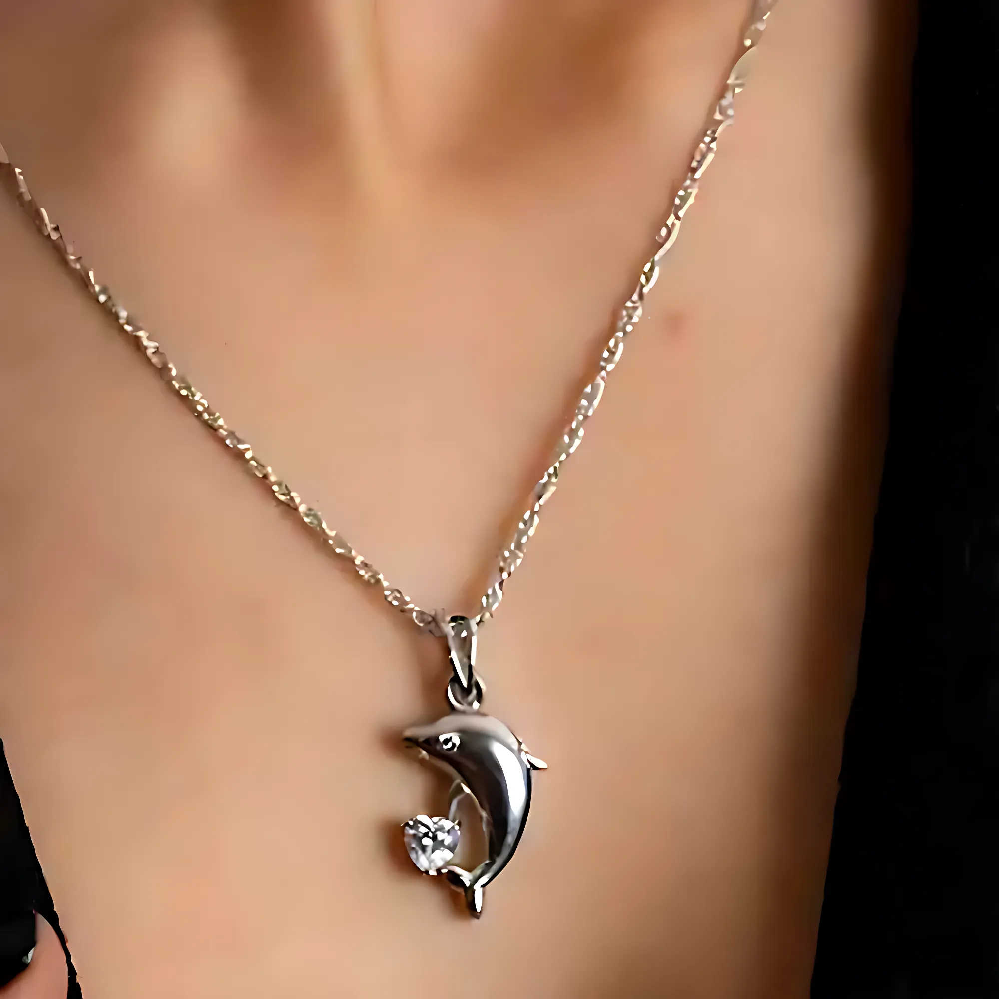Reegalia Sterling Silver Dolphin Charm Necklace