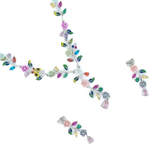 Garden Bloom 925 Silver Necklace & Earrings Set