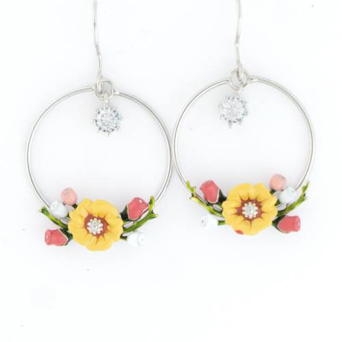 BloomJoy 925 Silver Floral Hoop Earrings