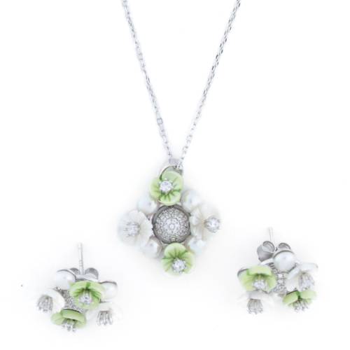Spring Bloom Set – 925 Silver Necklace & Earrings Set