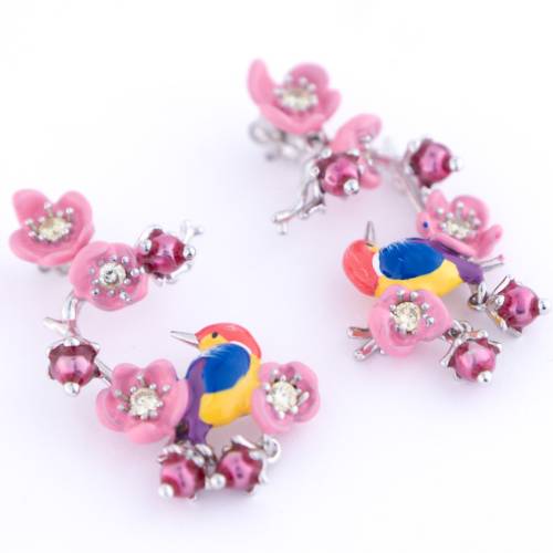 Hummingbird Harmony Earrings – 925 Silver Enamel Hoops