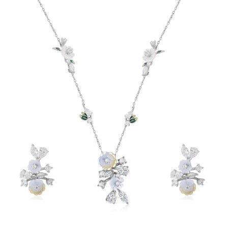 Yellow Blossom 925 Silver Necklace & Earrings Set.