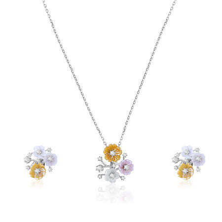 Blooming Charm 925 Silver Floral Jewelry Set.