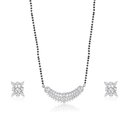 Fern Radiance Mangalsutra & Earrings Set in 925 Silver.