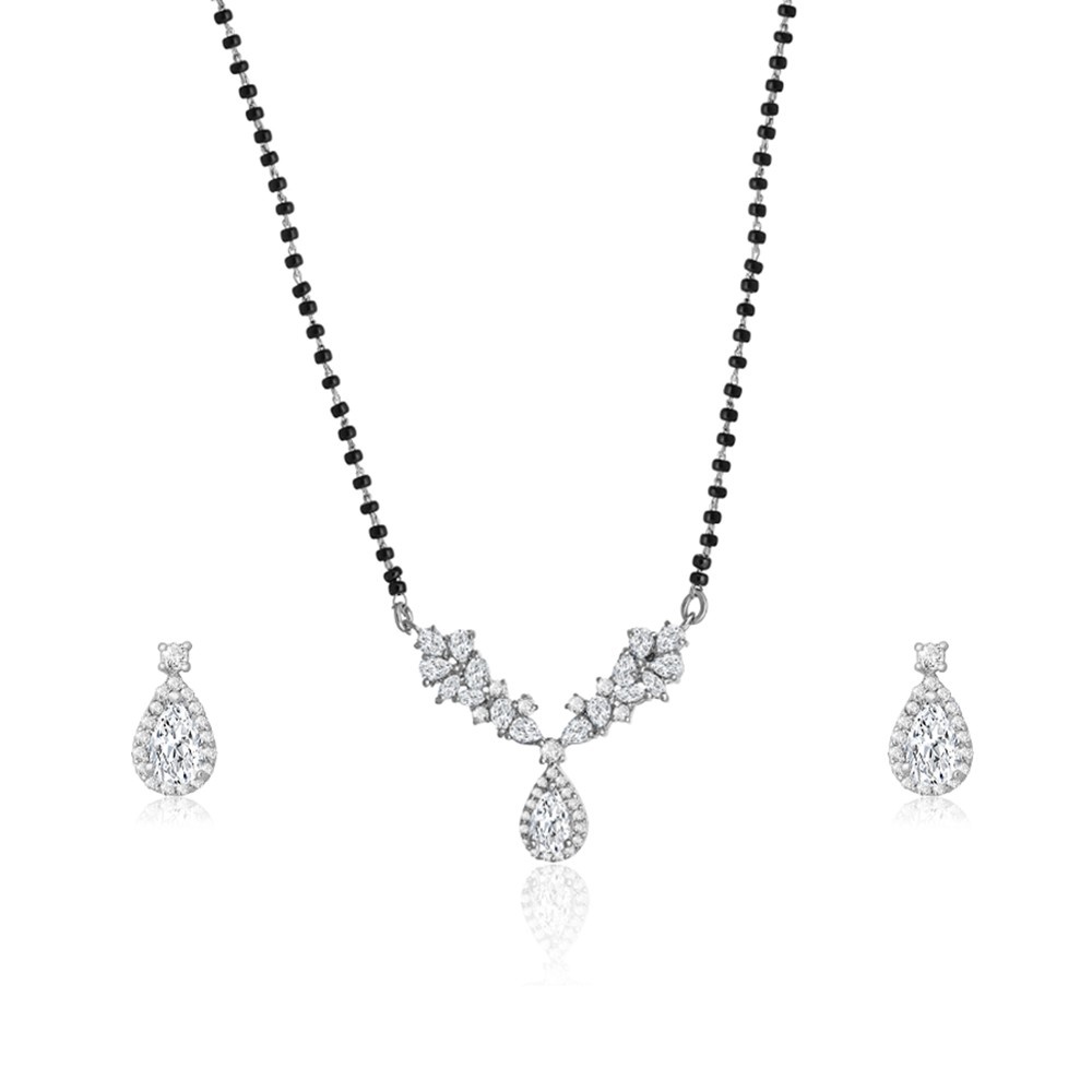 Reegalia Apsara Drop Mangalsutra & Ear Ring Set in 925 Silver.