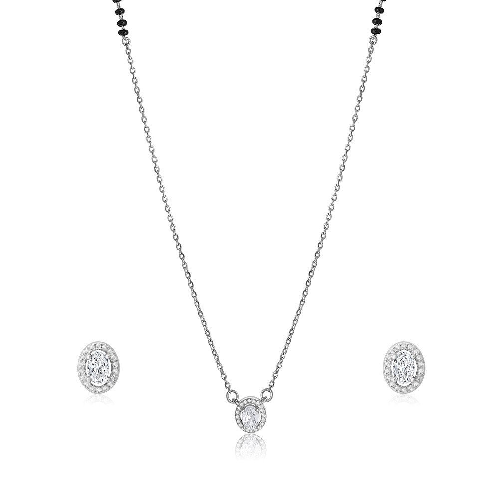 Reegalia Classic Halo Mangalsutra &  Earrings Set in 925 Silver.