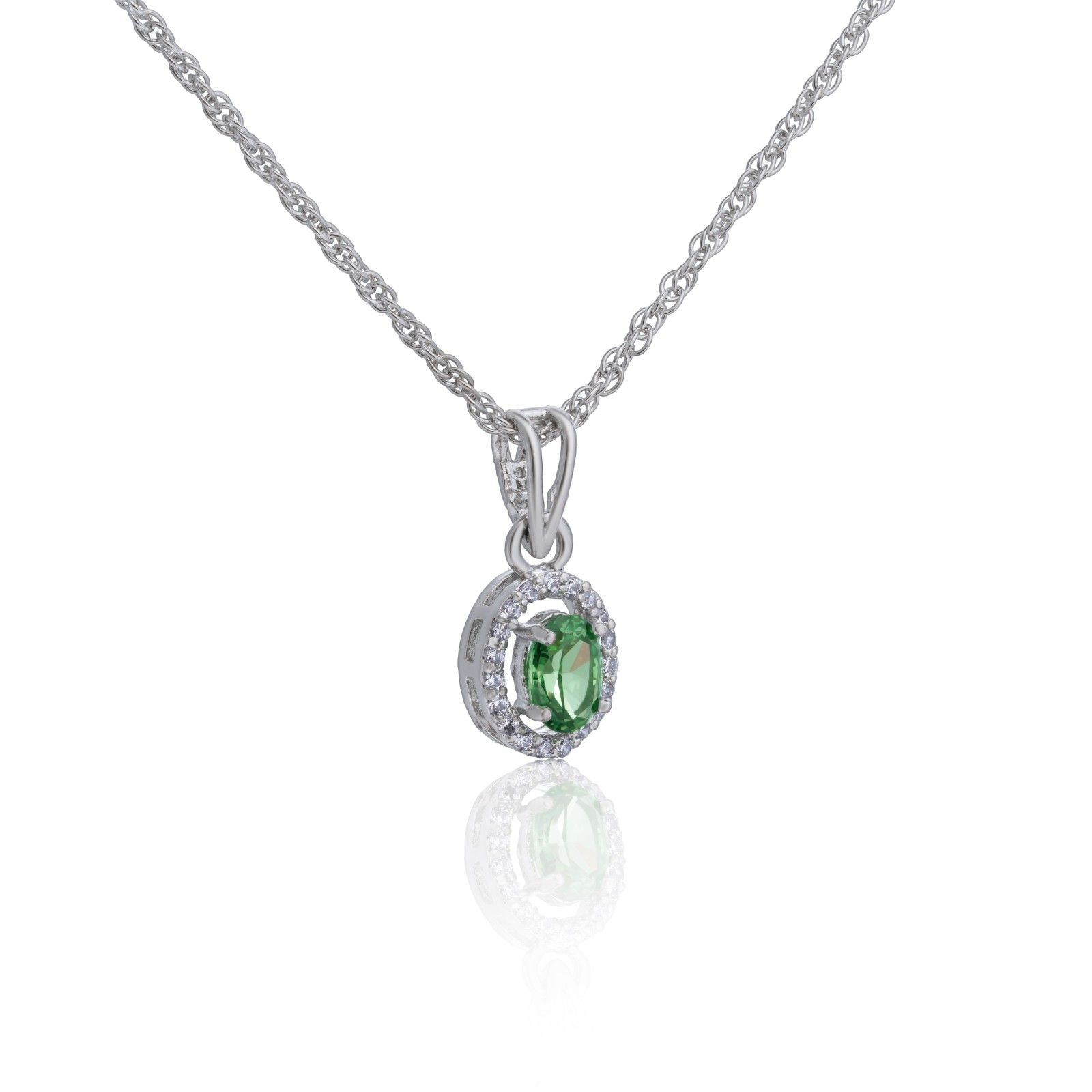 925 Sterling Silver Green Emerald Oval Pendant Set with Earrings