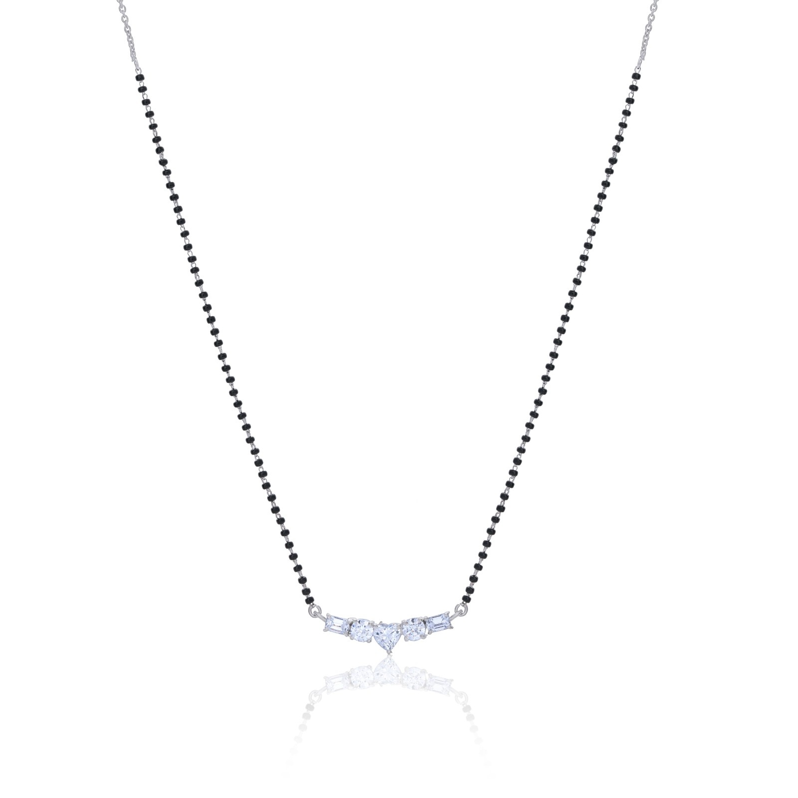 925 Sterling Silver Heart & Baguette Mangalsutra with Matching Earrings